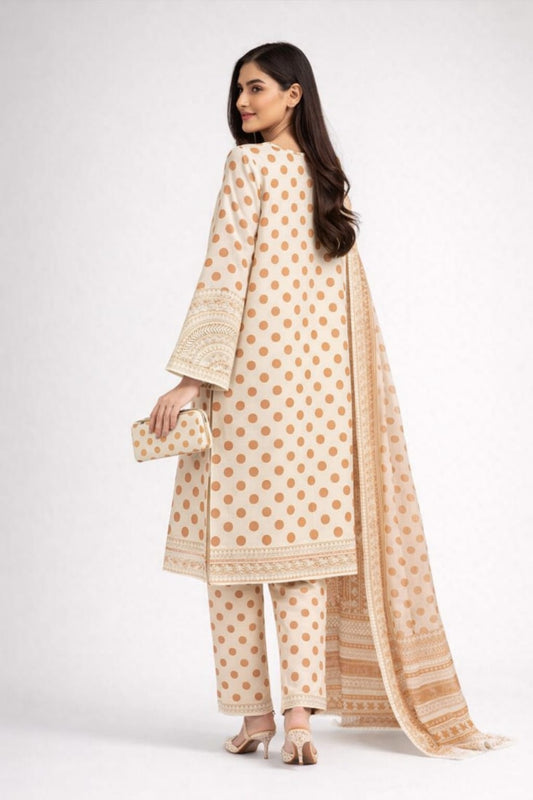 Dot Soft Peach-3 Piece Lawn Suit