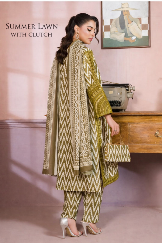 Ziqzaq Olive Green-3 Piece Lawn Suit