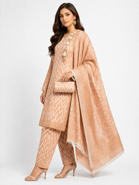 Ziqzaq Soft Peach-3 Piece Lawn Suit
