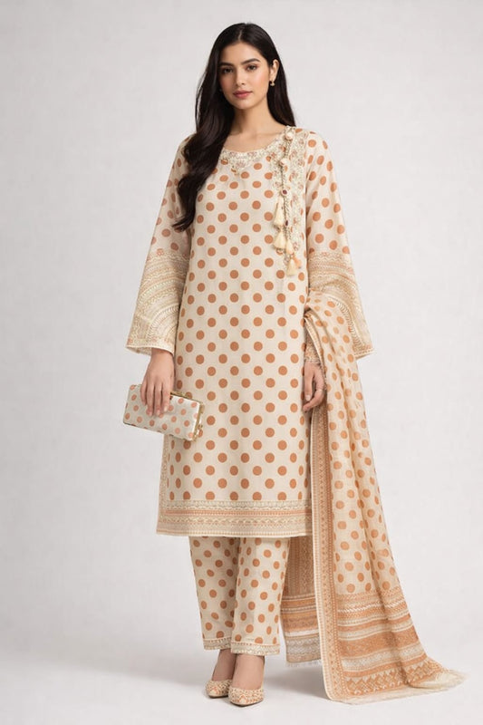 Dot Soft Peach-3 Piece Lawn Suit