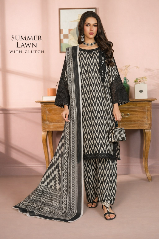 Ziqzaq Black-3 Piece Lawn Suit