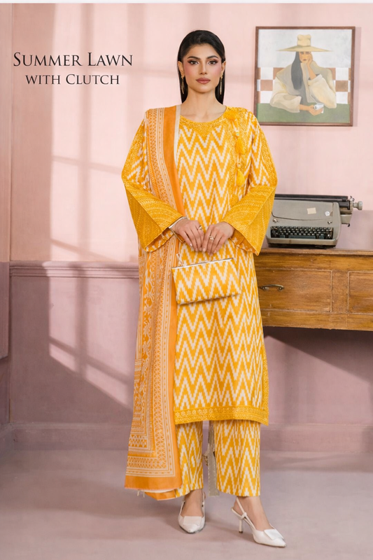 Ziqzaq Mustard Yellow-3 Piece Lawn Suit