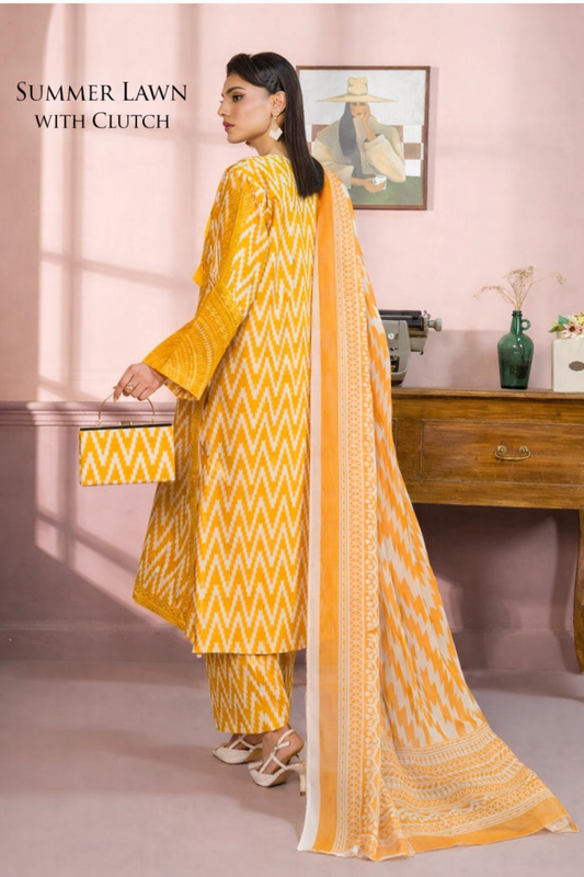 Ziqzaq Mustard Yellow-3 Piece Lawn Suit