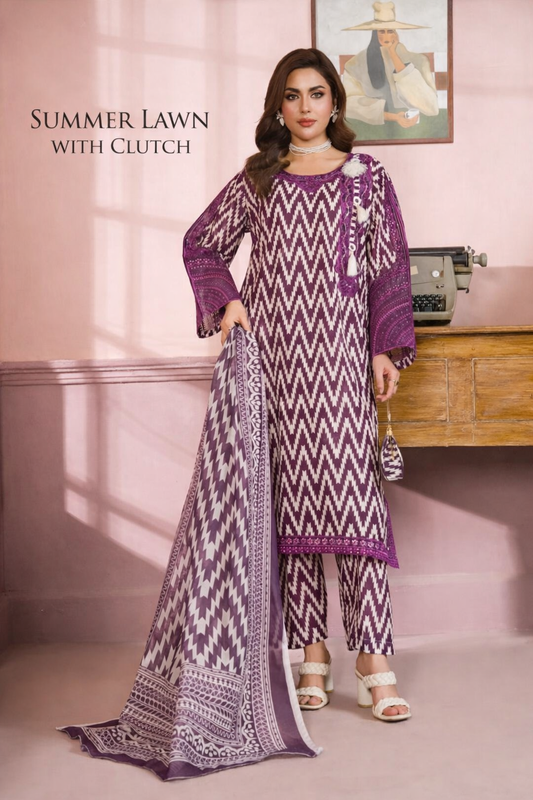Ziqzaq Purple-3 Piece Lawn Suit