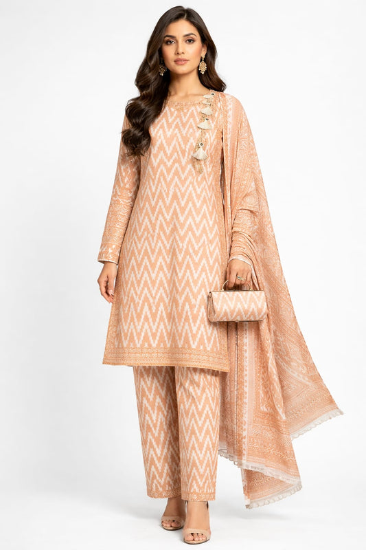 Ziqzaq Soft Peach-3 Piece Lawn Suit